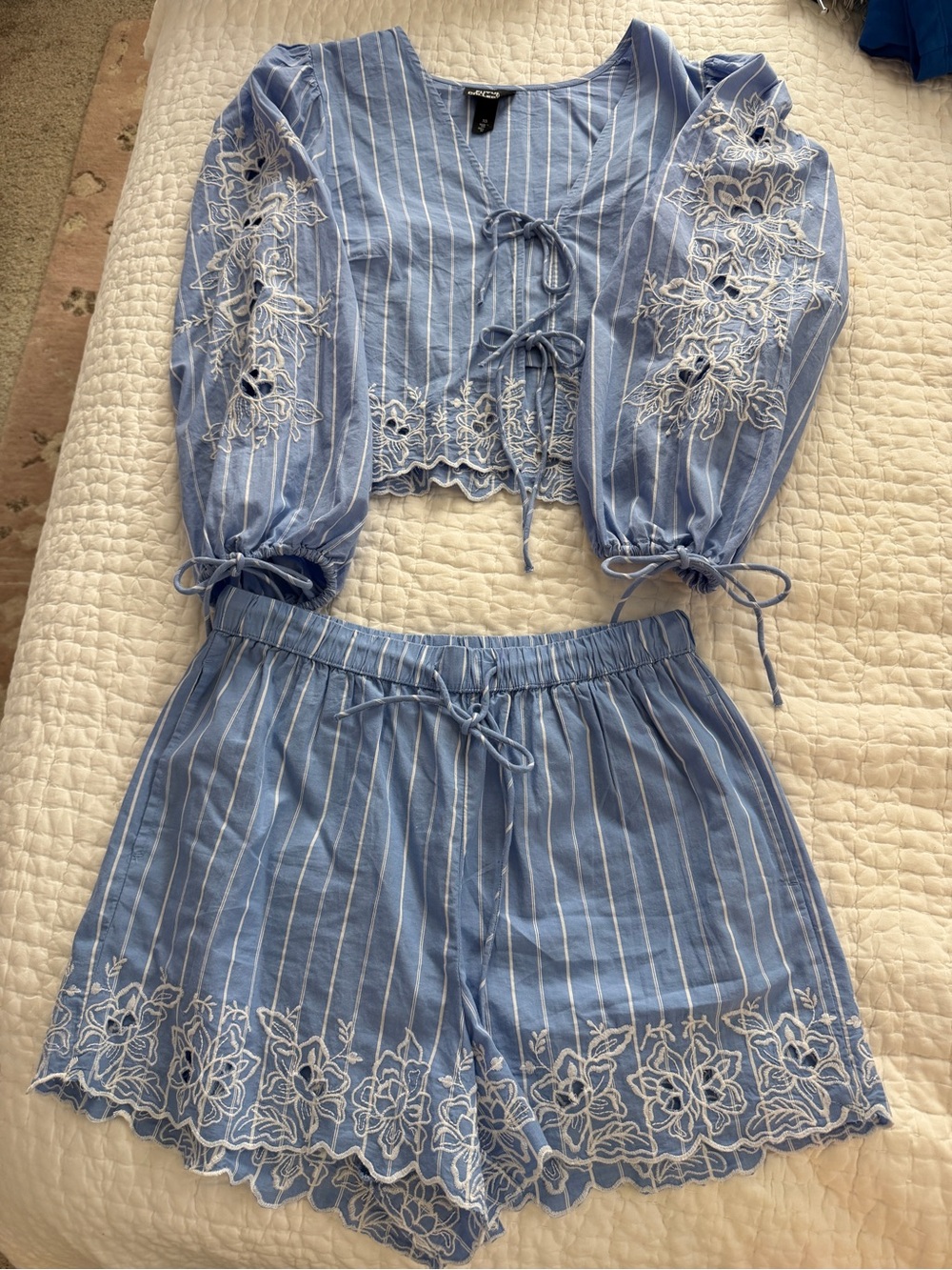Target/Future Collective - Light Blue Striped Embroidered Two-Piece Set